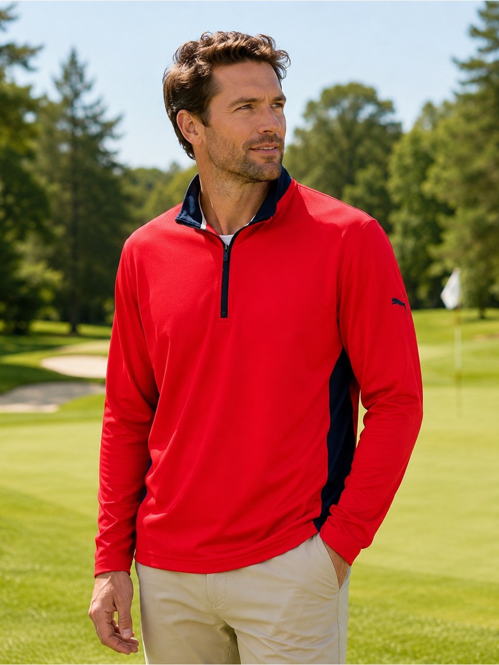 PUMA Golf Gamer 1/4 Zip Pullover Red Black Men’s L NWT
